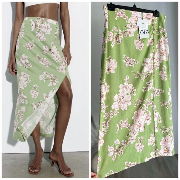Zara Linen Blend Floral Skirt New - Picture 1 of 7